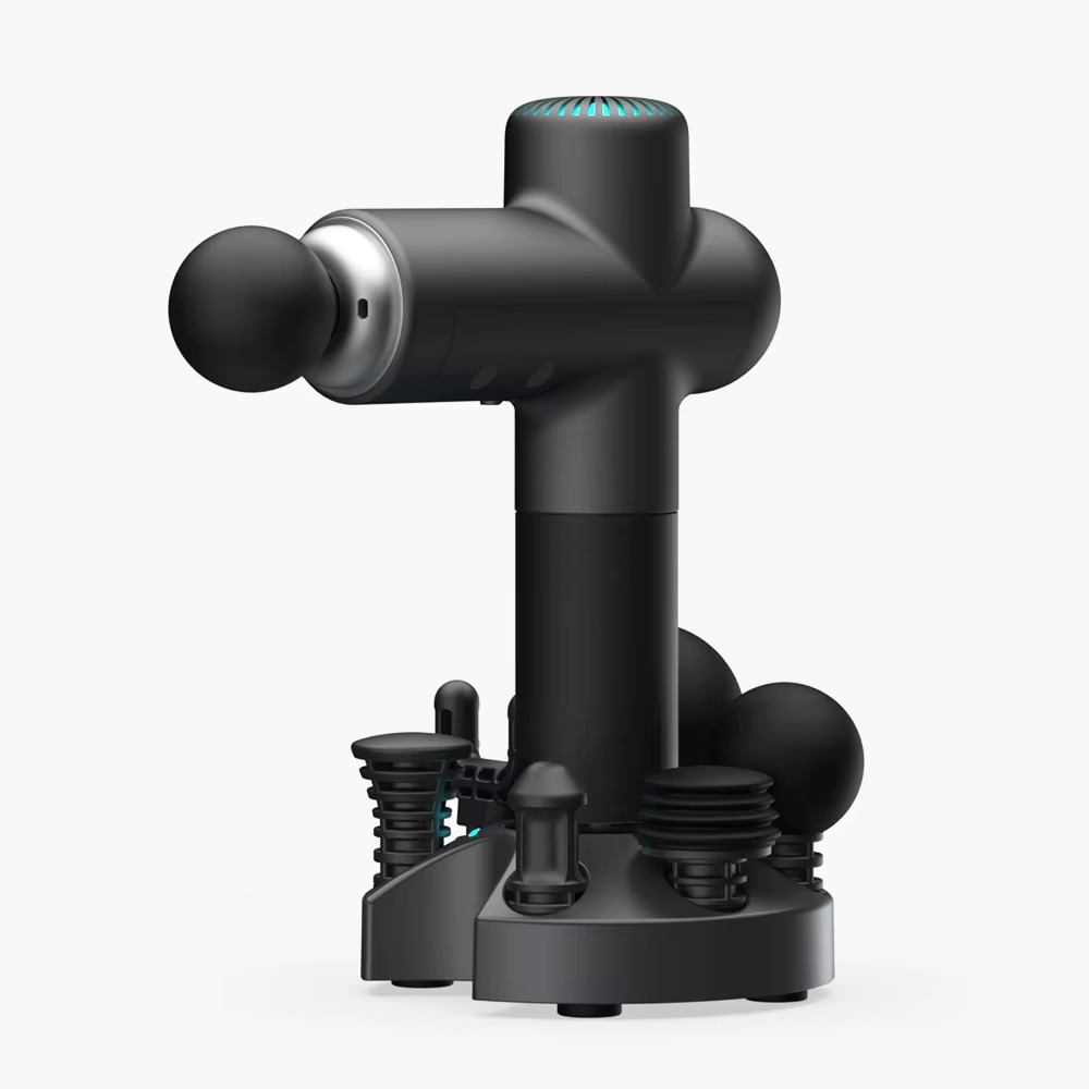Le pistolet de massage-sans fil est muni de six embouts différents pour personnaliser vos massages.
