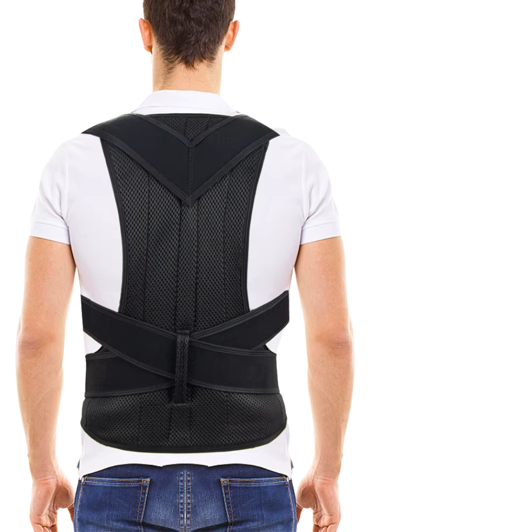 Homme porte le correcteur de posture avec les sangles ajustables