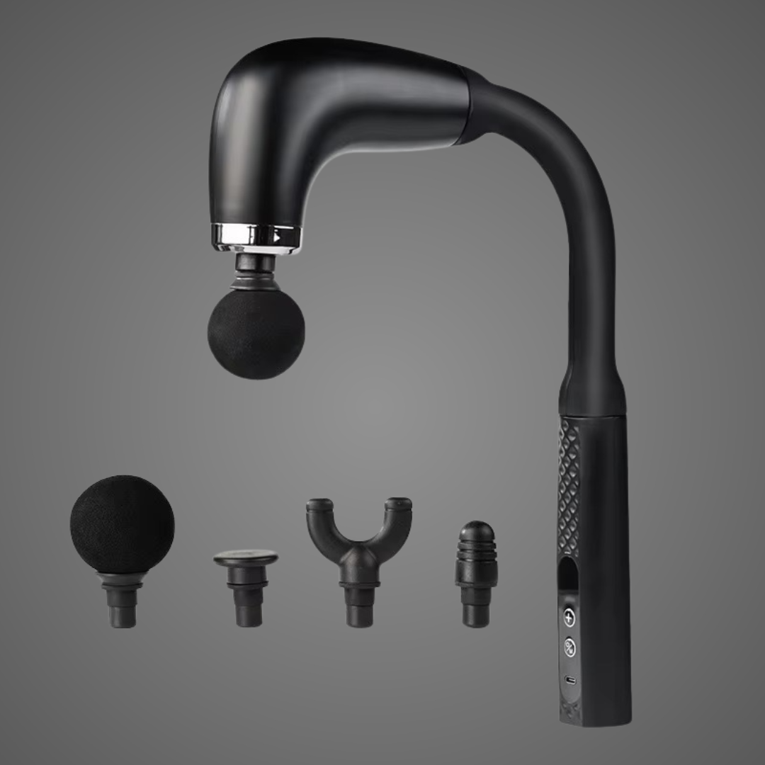 Le pistolet de massage — marteau noir dispose de 4 têtes de massage interchangeables 