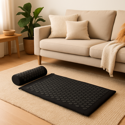Le tapis acupression - Akumata Soft Dark dans un salon éclairé