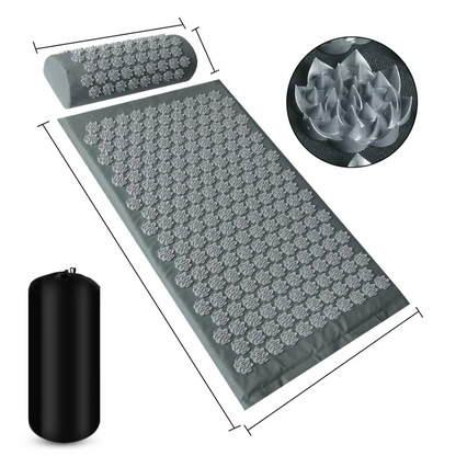 Le tapis d acupression - Picots flora gris  est disponible avec un coussin et un sac de transport pour le voyager 