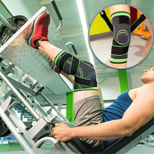 Notre-genouillère-sport-FitComfort-offre-un-super-maintien-grâce-aux-sangles-pour-être-en-mesure-de-performer-lorsqu' on-pousse-lourd-lors-des-séances-de-musculation