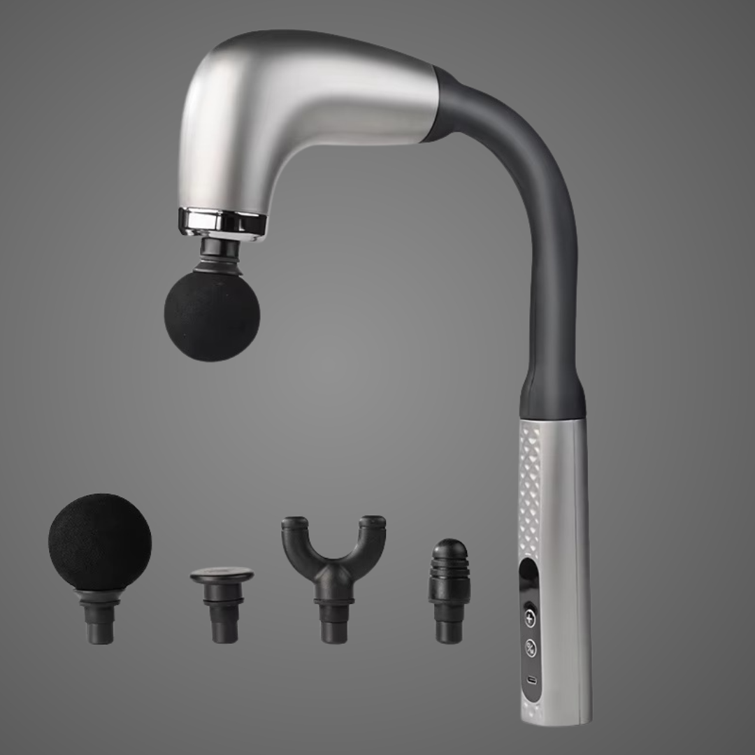 Pistolet de massage — marteau argent dispose de quatre têtes interchangeables en forme de crochet 