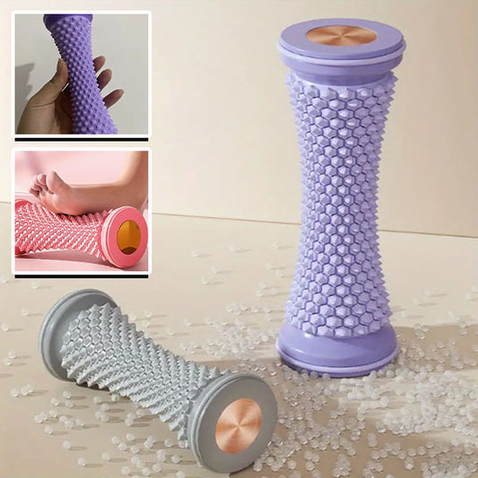 Le rouleau de massage FitFoam, est disponible en trois couleurs. Gris, rose et violet avec comme caractéristique des picots d'acupression. 